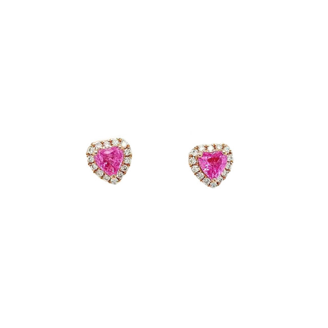 Heart Pink Sapphire and Diamond Stud Earrings