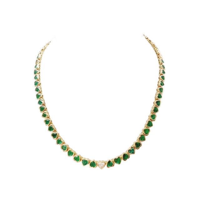 Heart Shape Emeralds & Diamonds Necklace