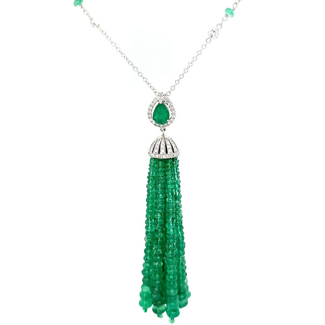 Emerald, Pearl and Diamond Tessel Necklace